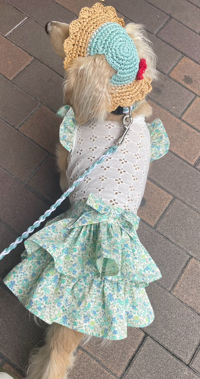 3255 Bブルー小花柄を使った13-002犬服アレンジ作品例