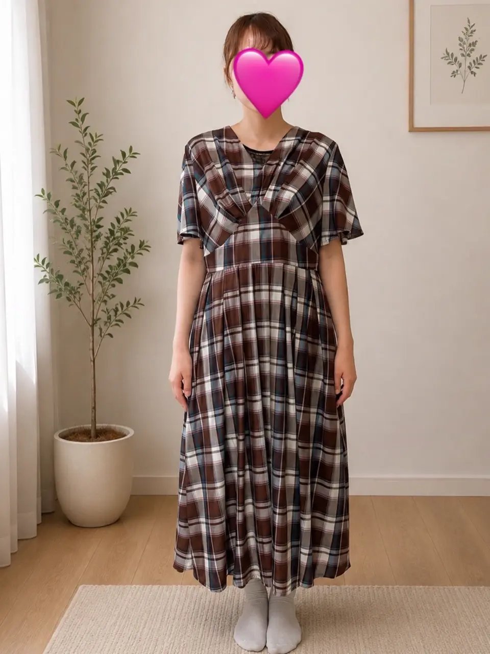 大人のとろチェック #8 Vネックワンピース お客様作品#カラー_#8