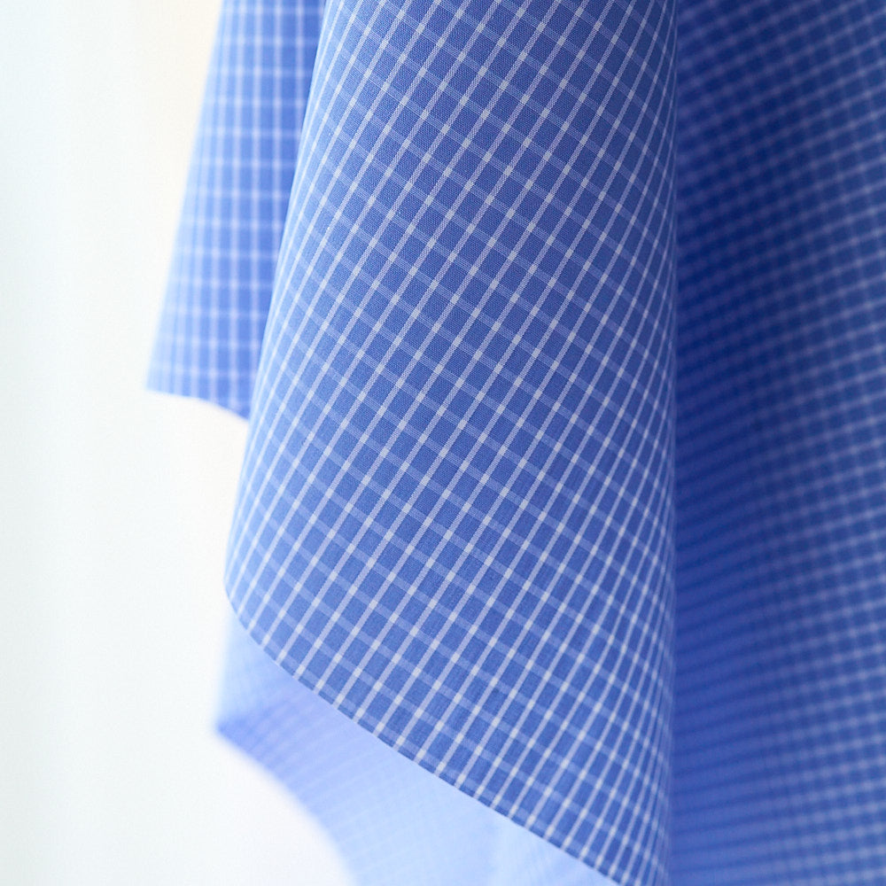 綿ポリ 平織 ウィンドウチェック #カラー_ブルー 服地としての雰囲気