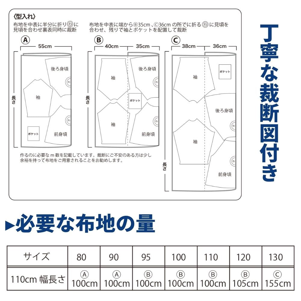 カット済み!オリジナルスモックパターン長袖半袖8090100110120の5サイズ品番smock-patternメール便ok