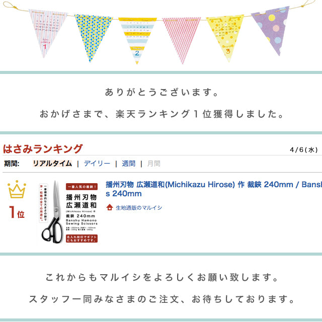 播州刃物 広瀬道和(Michikazu Hirose) 作 洋裁鋏 240mm / Banshu Hamono Sewing Scissors 240mm 名前入り 画像5