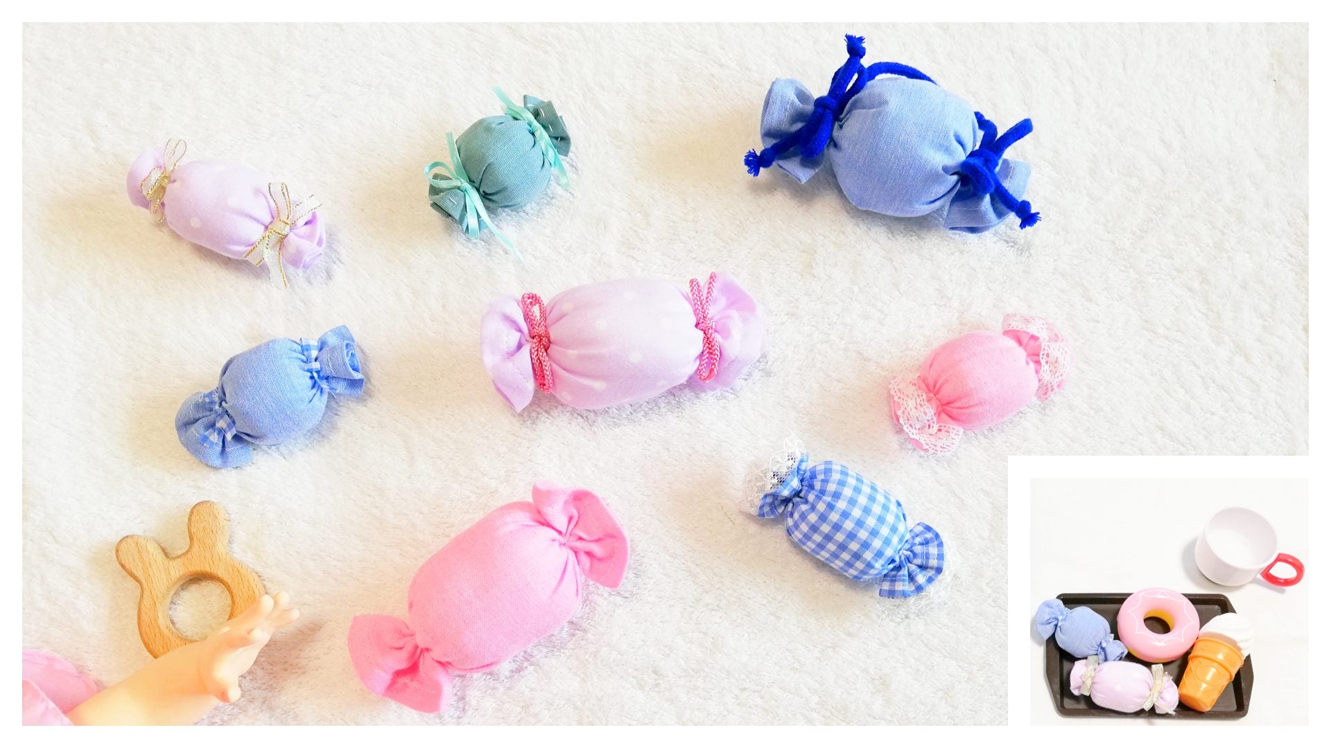 赤ちゃんのおもちゃを手作りしよう！簡単かわいいキャンディーガラガラの作り方ー完成写真｜ハンドメイド初心者のための洋裁メディア縫いナビ｜丸石織物