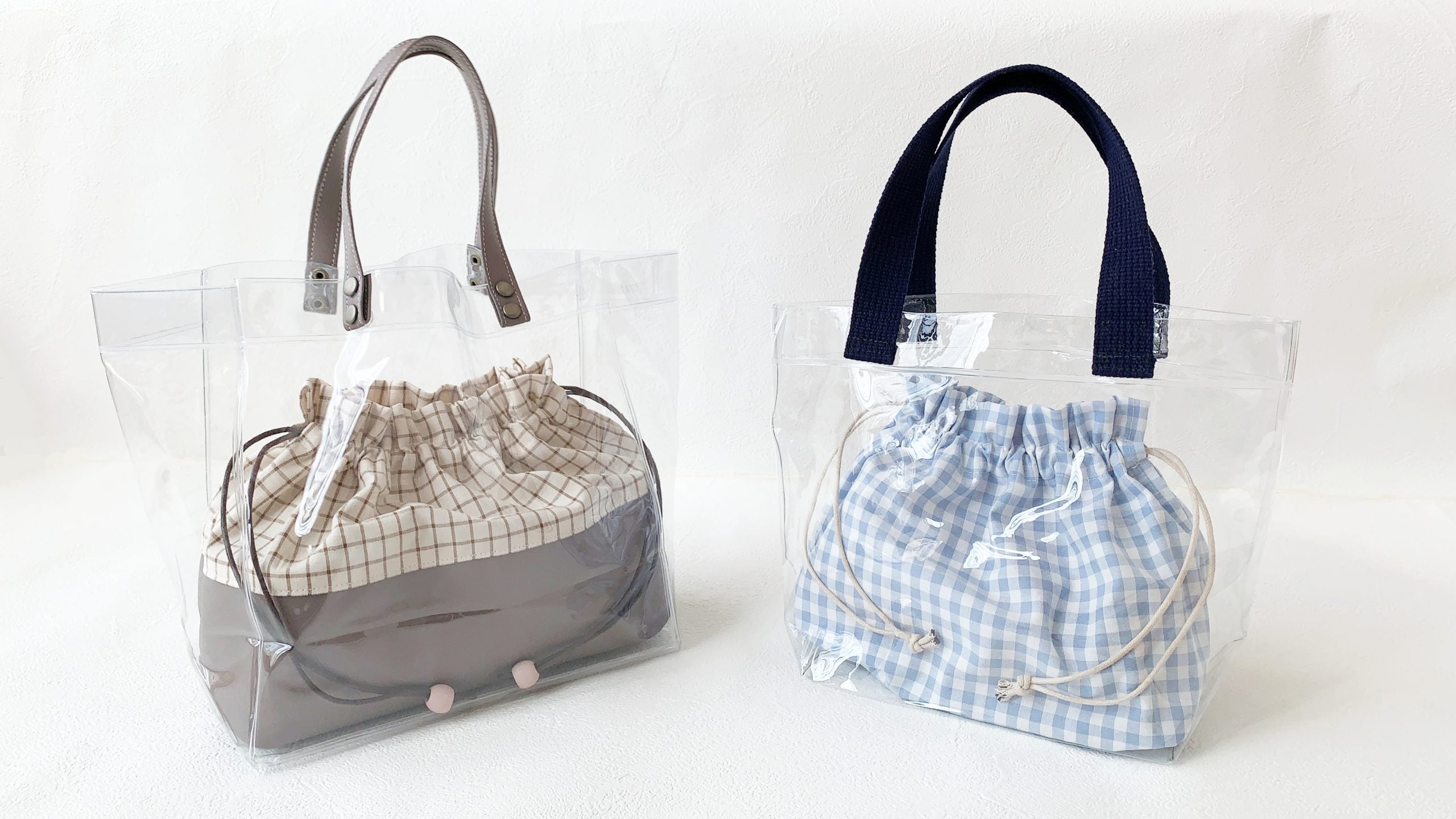 【100均リメイク】夏にぴったり！巾着付きクリアバックの作り方