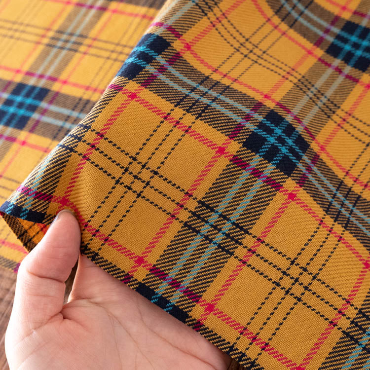 コットン タータンチェック マスタード×ピンク×ブラック×ブルー 50cm単位 108cm幅 0.45mm厚【商用可能】