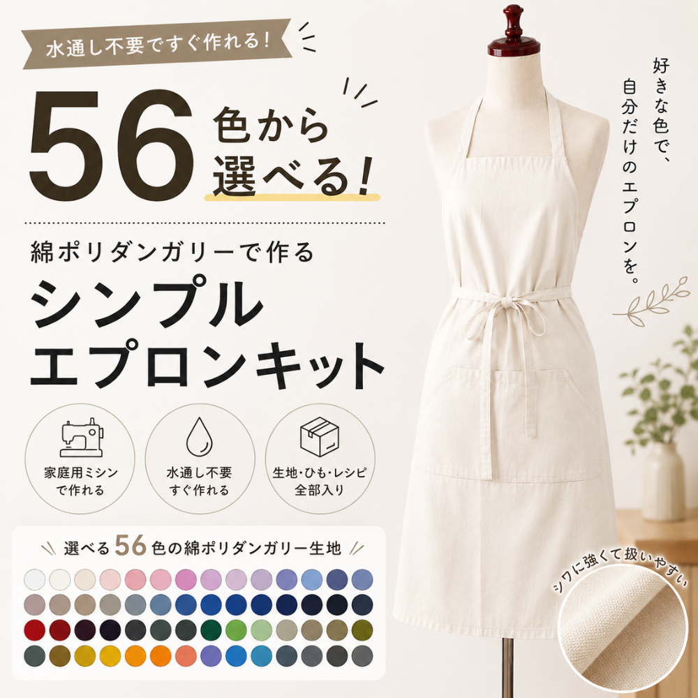 シンプルなポケット付きエプロンキット 綿ポリダンガリー 全56色