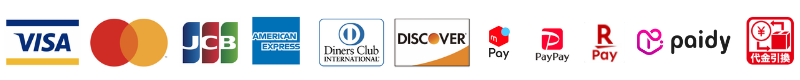 Visa、Mastercard、JCB、American Express、Diners Club、Discover、au PAY、PayPay、楽天ペイ、Paidy、代金引換