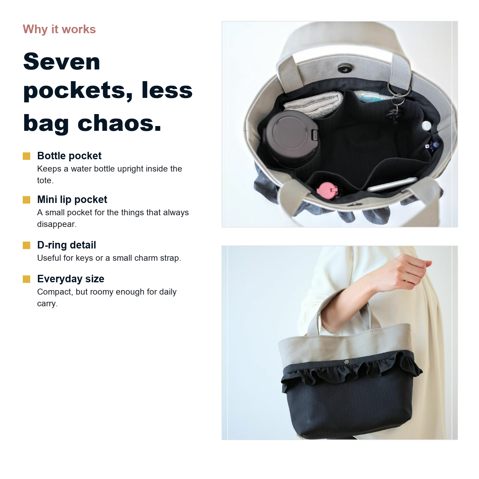 Frill Mini Tote Bag pocket feature overview